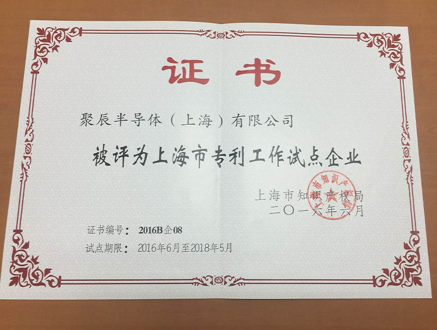  2016年聚辰獲得上海市專(zhuān)利工作試點(diǎn)企業(yè)